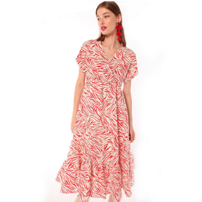 Vestido Libby VILAGALLO Lino Cebra ROJO