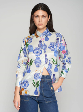 Camisa Seda VILAGALLO Porcelana AZUL